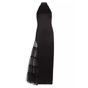Alice + Olivia Ryn Tulle-Panel Satin Gown - elegant and seductive, size 8.